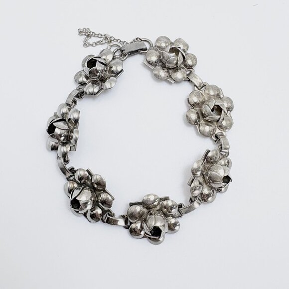 VTG Sterling Silver 925 Puffed Flower Design Link Bracelet Size 7.5" Length - Picture 3 of 11